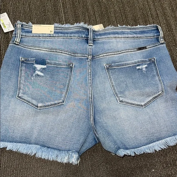 NWT KanCan Blue Distressed Jean Shorts with Frayed Hem - Picture 2 of 2